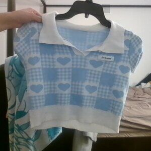 Baby Blue Cropped Collared Top